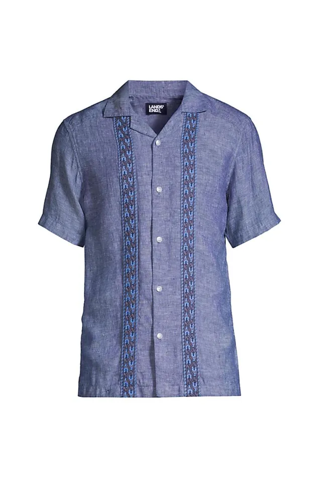Lands039 End Knit Tops and Tees Men Linen Camp Collar Short Sleeve Shirt Deep Sea Navy Lands039 End Knit Tops and Tees Men Linen Camp Collar Short Sleeve Shirt Deep Sea Navy
