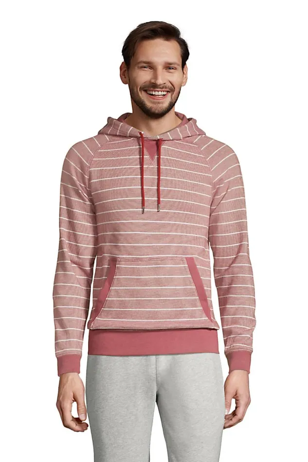 Lands039 End Knit Tops and Tees Men Serious Sweats French Terry Long Sleeve Pullover Hoodie Rust Red Stripe Lands039 End Knit Tops and Tees Men Serious Sweats French Terry Long Sleeve Pullover Hoodie Rust Red Stripe