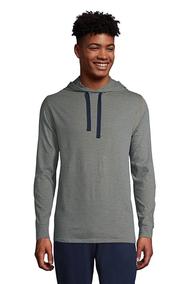 Lands039 End Pajamas and Robes Men Knit Hooded Pajama Shirt Soft Olive Stripe