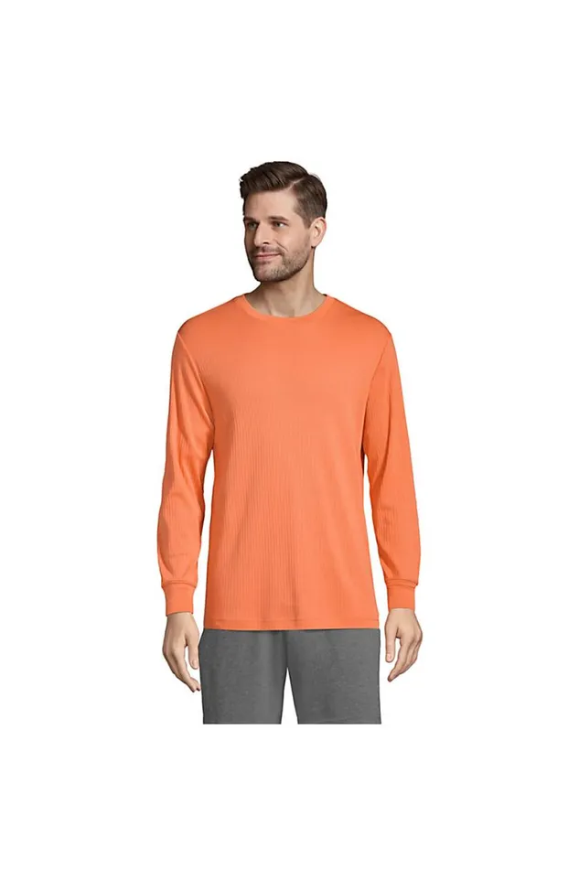 Lands039 End Pajamas and Robes Men Knit Rib Crewneck Pajama Shirt Papaya Orange