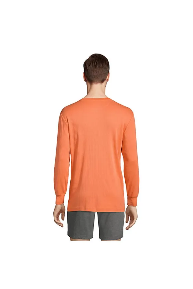 Lands039 End Pajamas and Robes Men Knit Rib Crewneck Pajama Shirt Papaya Orange