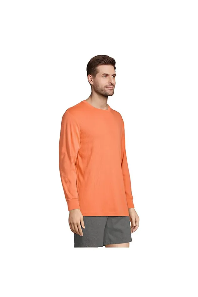 Lands039 End Pajamas and Robes Men Knit Rib Crewneck Pajama Shirt Papaya Orange