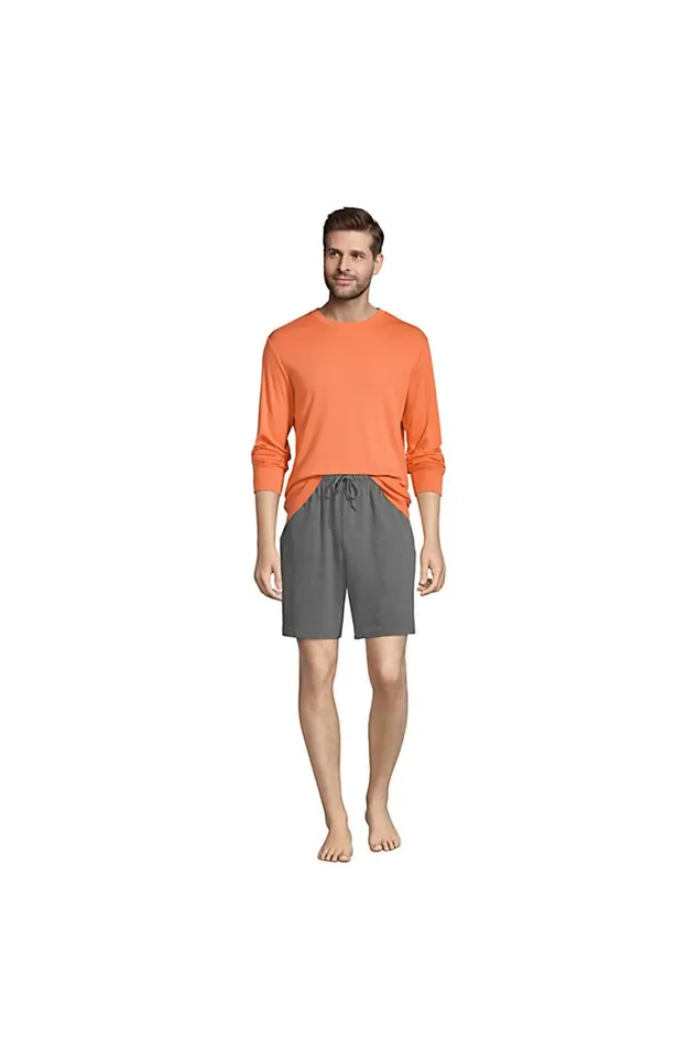 Lands039 End Pajamas and Robes Men Knit Rib Crewneck Pajama Shirt Papaya Orange