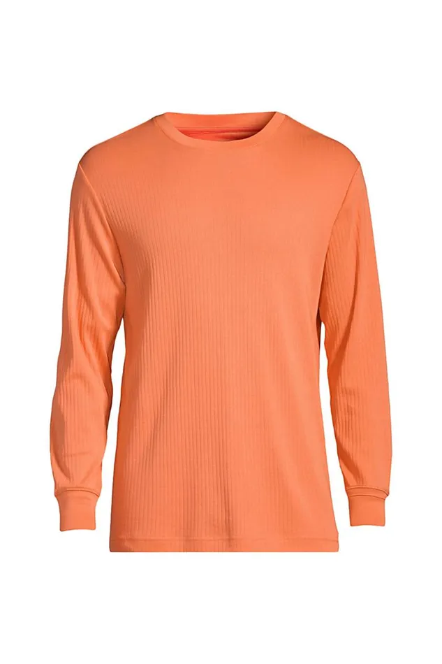 Lands039 End Pajamas and Robes Men Knit Rib Crewneck Pajama Shirt Papaya Orange
