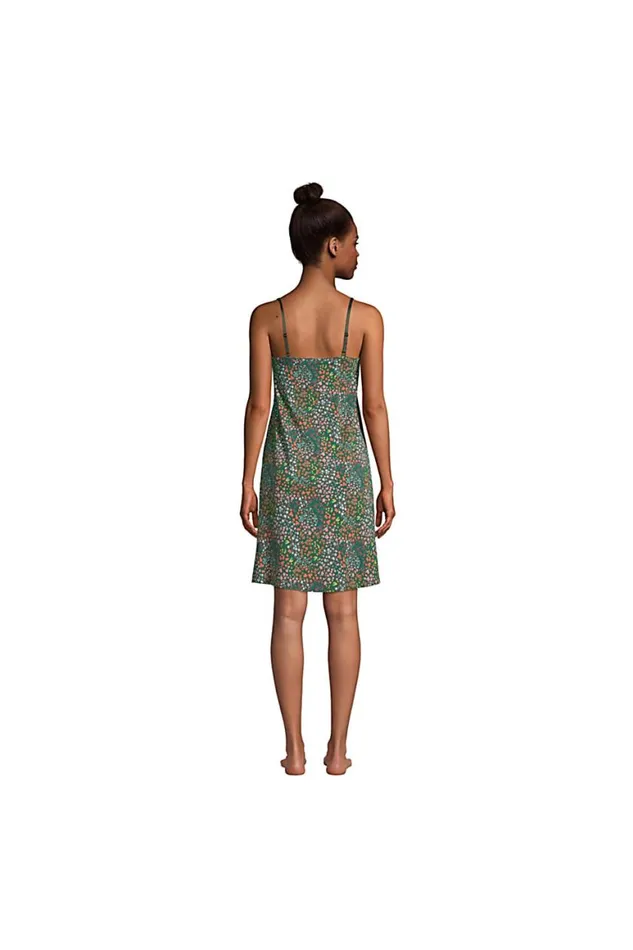 Lands039 End Pajamas and Robes Women Comfort Knit Built In Shelf Bra Cami Nightgown Forest Moss Mini Floral