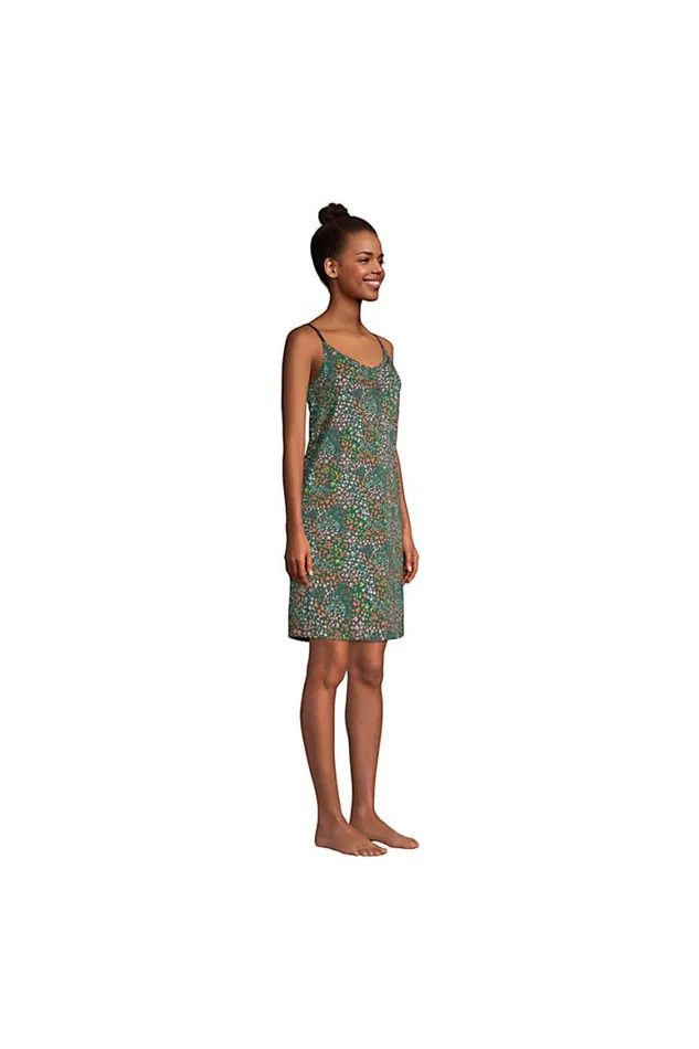 Lands039 End Pajamas and Robes Women Comfort Knit Built In Shelf Bra Cami Nightgown Forest Moss Mini Floral