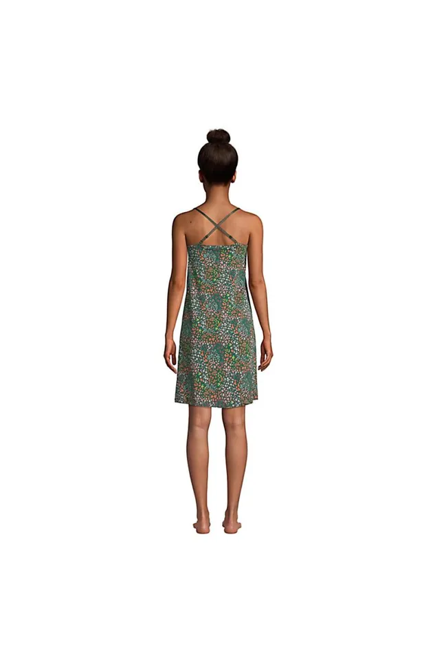 Lands039 End Pajamas and Robes Women Comfort Knit Built In Shelf Bra Cami Nightgown Forest Moss Mini Floral