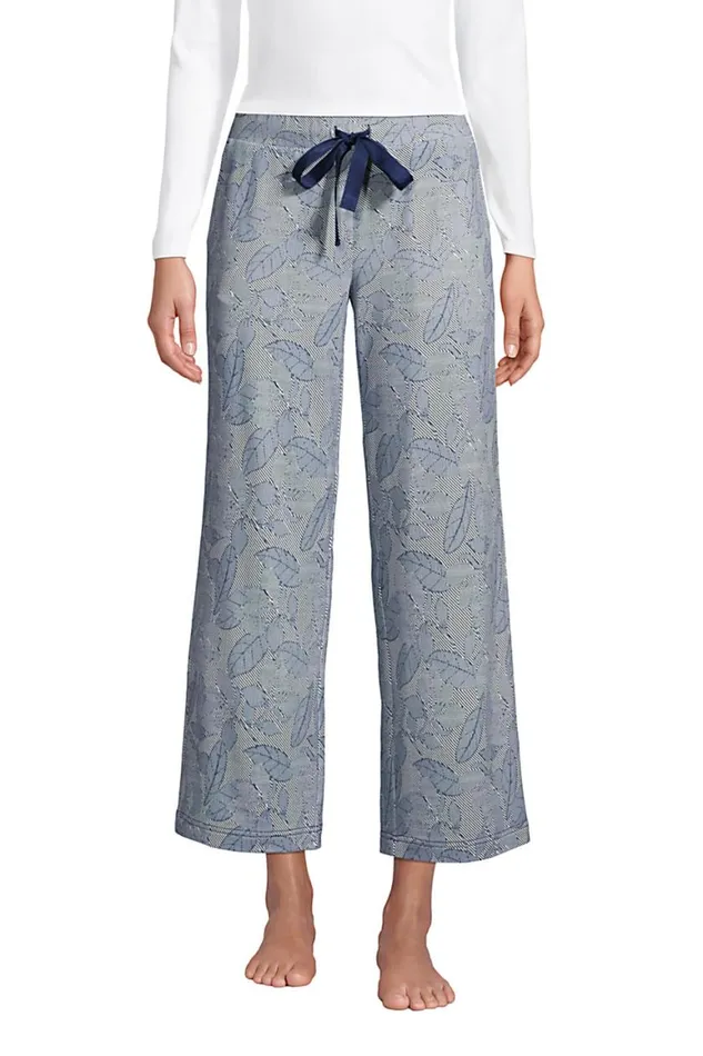 Lands039 End Pajamas and Robes Women Lounge Mid Rise Wide Leg Crop Pajama Pants Deep Sea Navy Chevron Floral