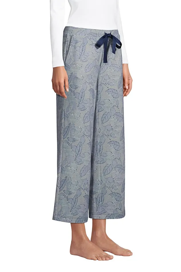Lands039 End Pajamas and Robes Women Lounge Mid Rise Wide Leg Crop Pajama Pants Deep Sea Navy Chevron Floral Lands039 End Pajamas and Robes Women Lounge Mid Rise Wide Leg Crop Pajama Pants Deep Sea Navy Chevron Floral