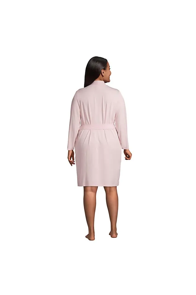 Lands039 End Pajamas and Robes Women Plus Size Cotton Blend Knee Length Robe Soft Tea Rose