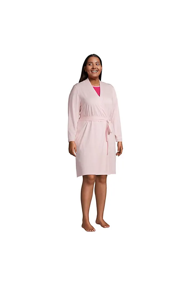 Lands039 End Pajamas and Robes Women Plus Size Cotton Blend Knee Length Robe Soft Tea Rose