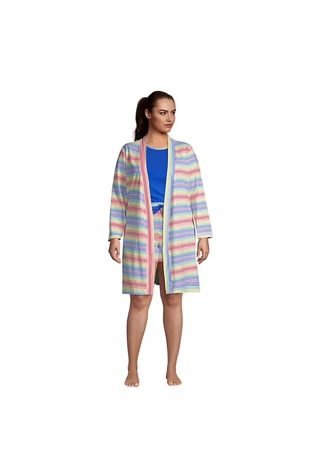 Lands039 End Pajamas and Robes Women Plus Size Cotton Blend Knee Length Robe Soft Tea Rose