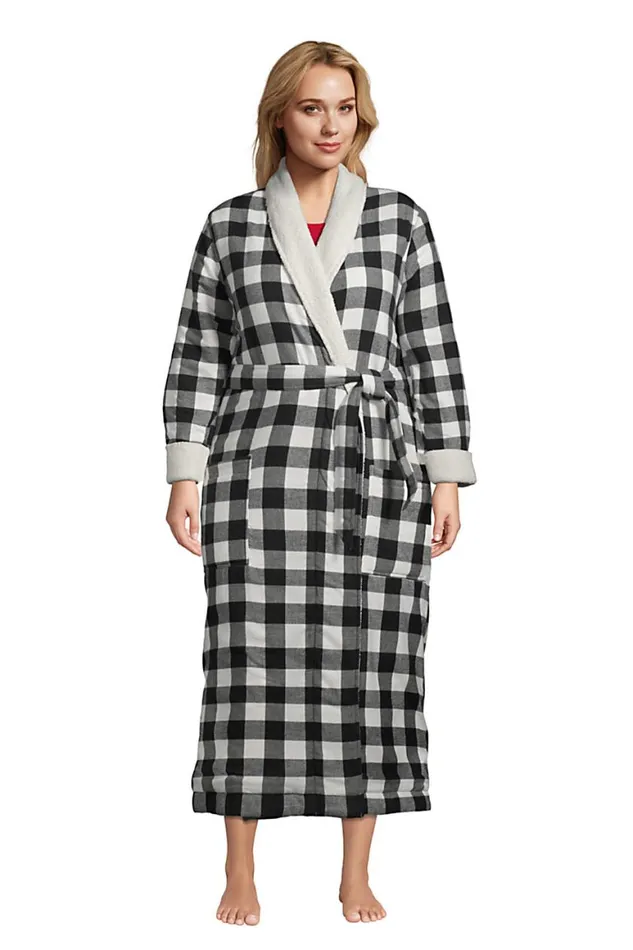 Lands039 End Pajamas and Robes Women Plus Size Flannel Sherpa Fleece Lined Long Robe Black Lands039 End Pajamas and Robes Women Plus Size Flannel Sherpa Fleece Lined Long Robe Black