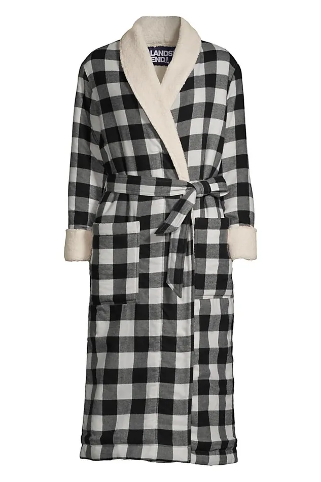 Lands039 End Pajamas and Robes Women Plus Size Flannel Sherpa Fleece Lined Long Robe Black