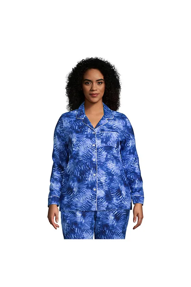 Lands039 End Pajamas and Robes Women Plus Size Long Sleeve Print Flannel Pajama Top Deep Sea Navy Tie Dye Palm Lands039 End Pajamas and Robes Women Plus Size Long Sleeve Print Flannel Pajama Top Deep Sea Navy Tie Dye Palm