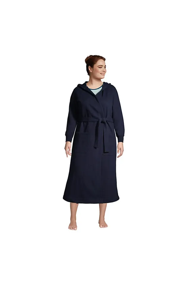 Lands039 End Pajamas and Robes Women Plus Size Serious Sweats Hooded Robe Radiant Navy