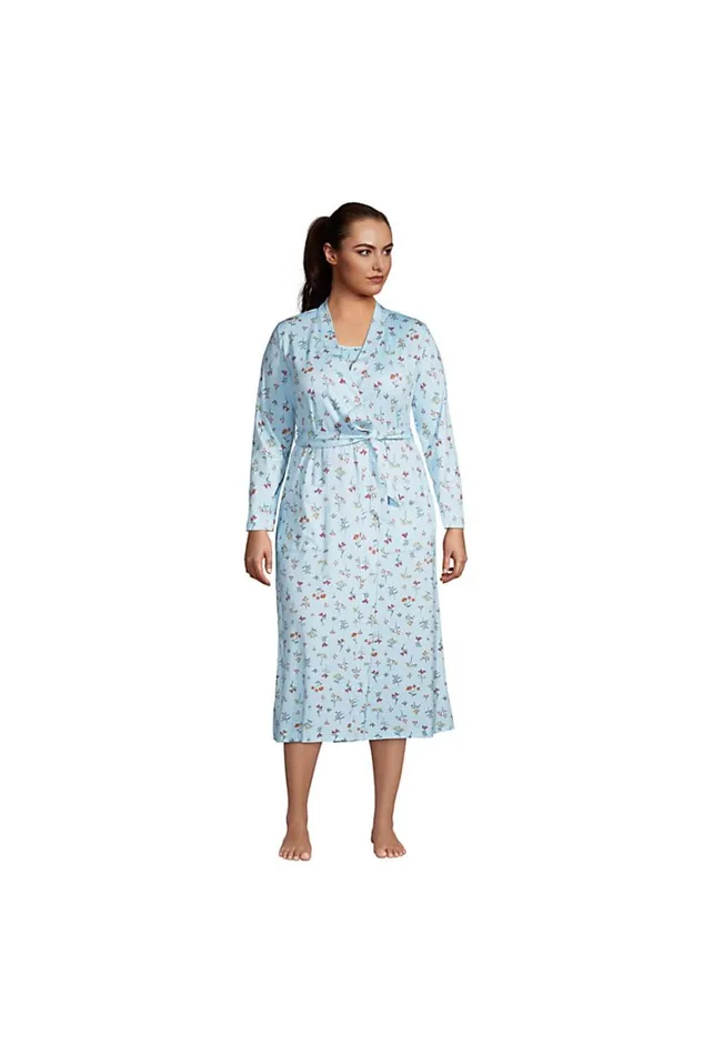 Lands039 End Pajamas and Robes Women Plus Size Supima Cotton Long Robe Blue Botanical Floral Check Lands039 End Pajamas and Robes Women Plus Size Supima Cotton Long Robe Blue Botanical Floral Check