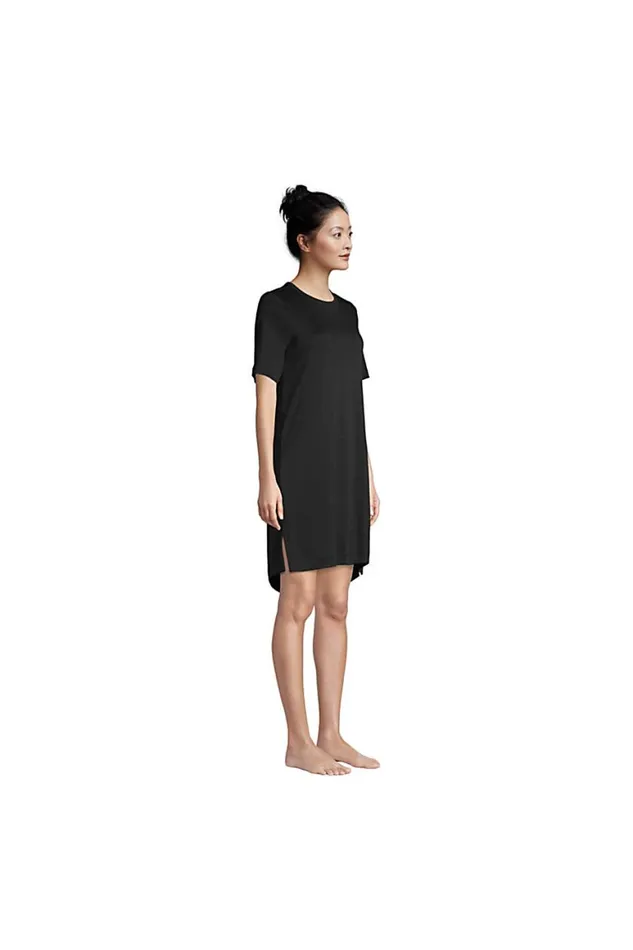 Lands039 End Pajamas and Robes Women Supima Short Sleeve Above The Knee Tshirt Nightgown Black