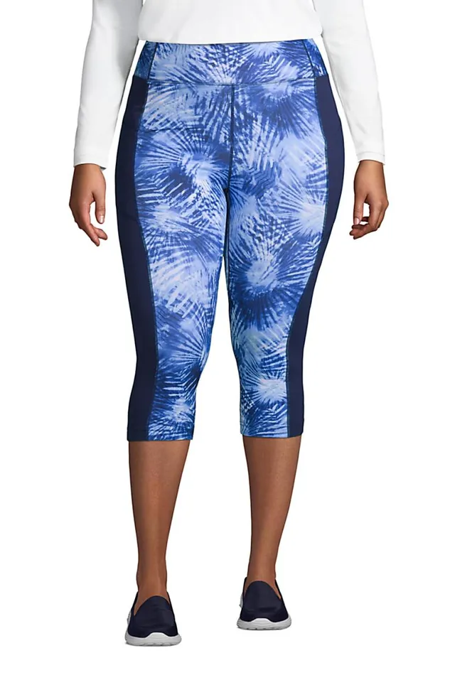 Lands039 End Pants Women Plus Size Active Compression Slimming Pocket Capri Leggings Deep Sea Navy Tie Dye Palm Lands039 End Pants Women Plus Size Active Compression Slimming Pocket Capri Leggings Deep Sea Navy Tie Dye Palm
