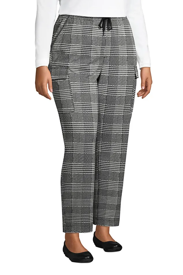 Lands039 End Pants Women Plus Size Sport Knit High Rise Cargo Ankle Pants 8211 Jacquard Black Glen Plaid