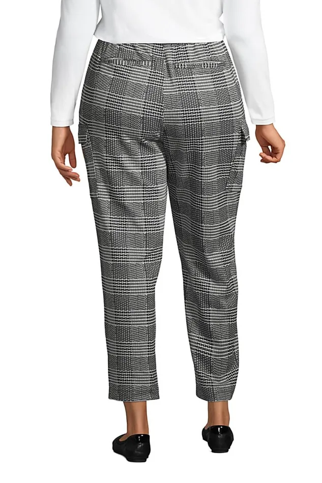 Lands039 End Pants Women Plus Size Sport Knit High Rise Cargo Ankle Pants 8211 Jacquard Black Glen Plaid