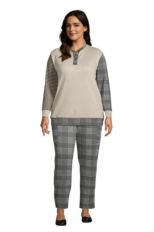 Lands039 End Pants Women Plus Size Sport Knit High Rise Cargo Ankle Pants 8211 Jacquard Black Glen Plaid