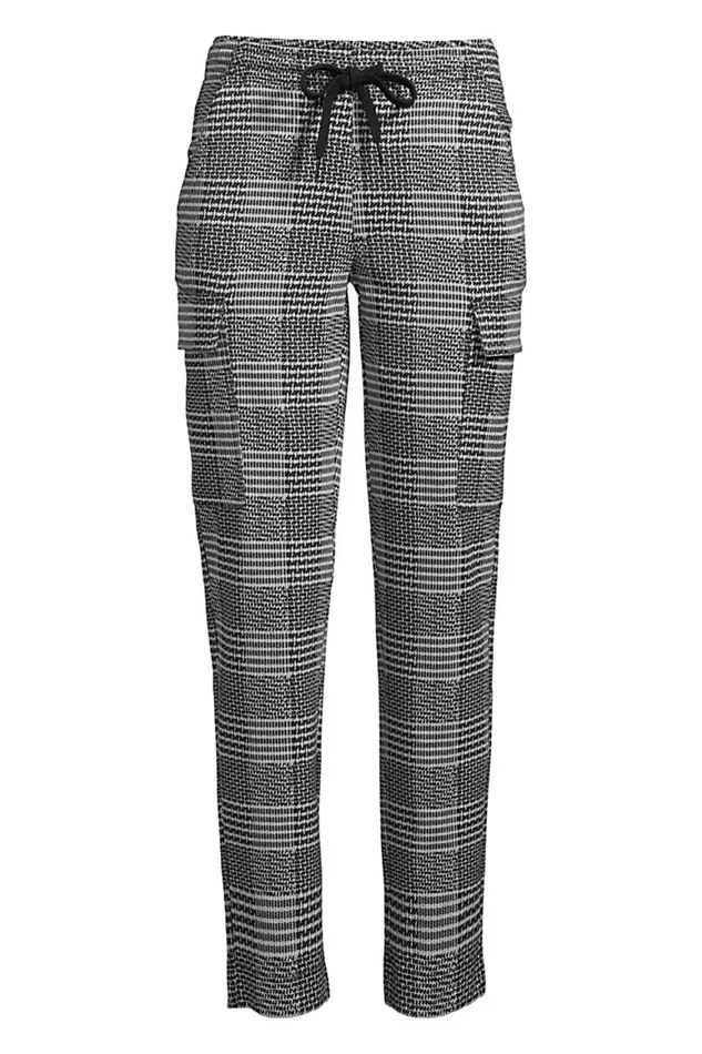 Lands039 End Pants Women Plus Size Sport Knit High Rise Cargo Ankle Pants 8211 Jacquard Black Glen Plaid