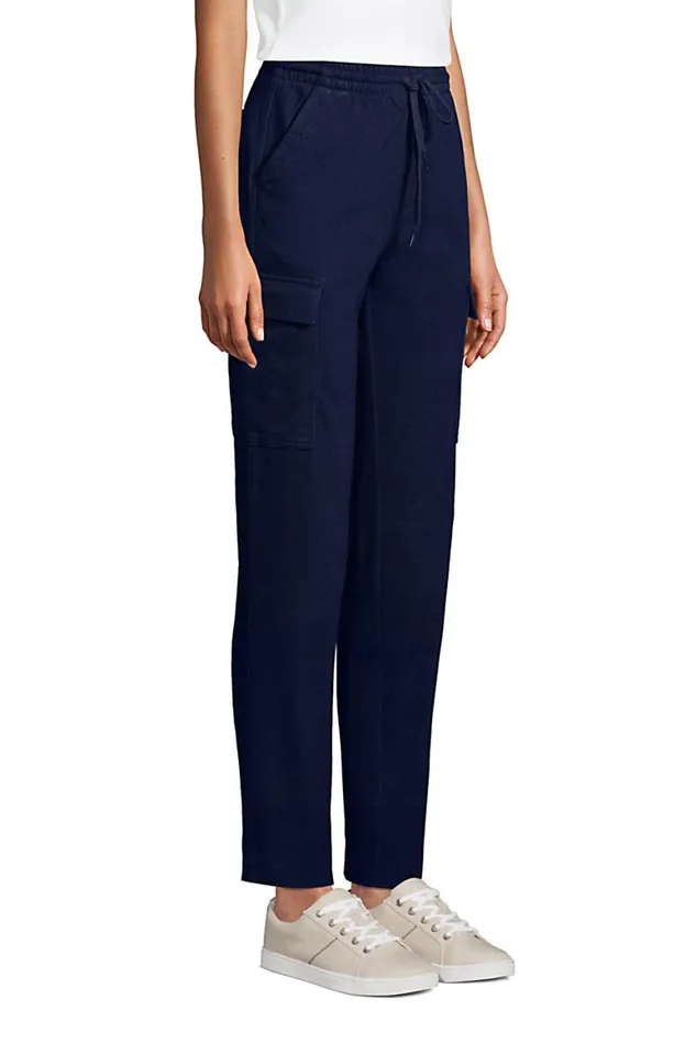 Lands039 End Pants Women Sport Knit Denim High Rise Cargo Ankle Pants Dark Indigo Lands039 End Pants Women Sport Knit Denim High Rise Cargo Ankle Pants Dark Indigo