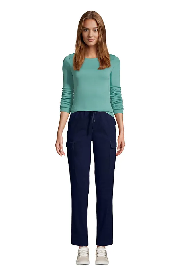 Lands039 End Pants Women Sport Knit Denim High Rise Cargo Ankle Pants Dark Indigo Lands039 End Pants Women Sport Knit Denim High Rise Cargo Ankle Pants Dark Indigo
