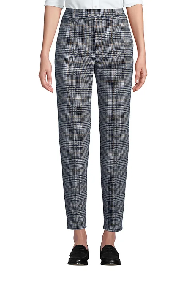 Lands039 End Pants Women Sport Knit High Rise Elastic Waist Pull On Tapered Trouser Pants Light Pecan Glen Plaid Lands039 End Pants Women Sport Knit High Rise Elastic Waist Pull On Tapered Trouser Pants Light Pecan Glen Plaid