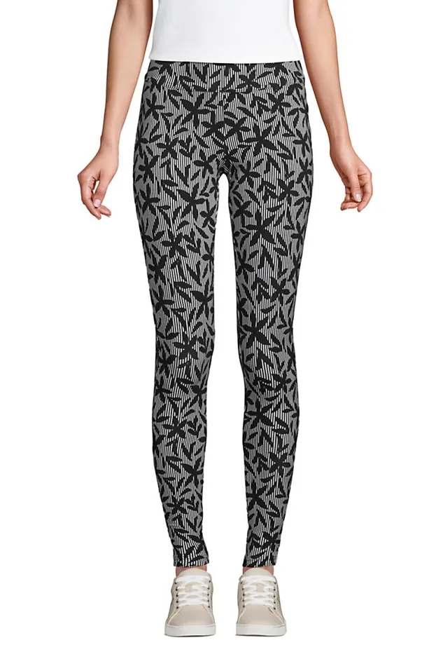 Lands039 End Pants Women Starfish Mid Rise Knit Leggings Black Stripe Floral