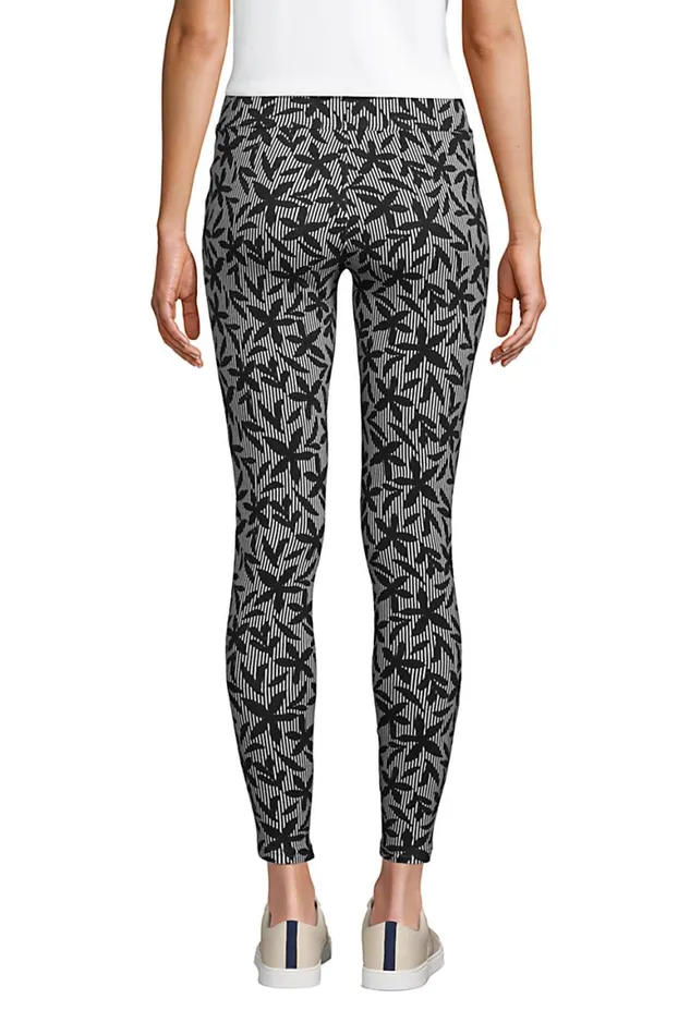 Lands039 End Pants Women Starfish Mid Rise Knit Leggings Black Stripe Floral