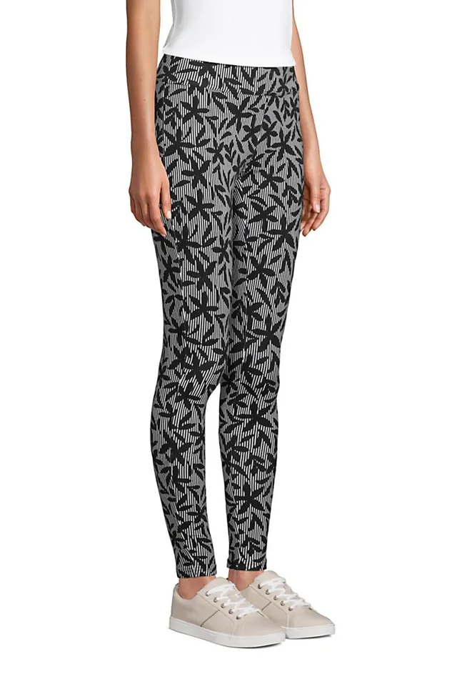 Lands039 End Pants Women Starfish Mid Rise Knit Leggings Black Stripe Floral