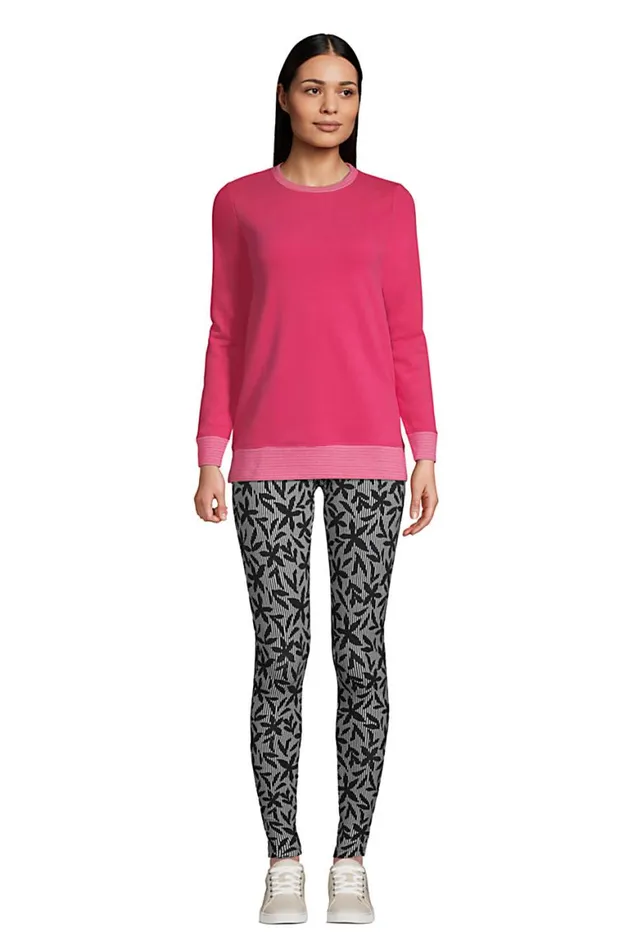 Lands039 End Pants Women Starfish Mid Rise Knit Leggings Black Stripe Floral