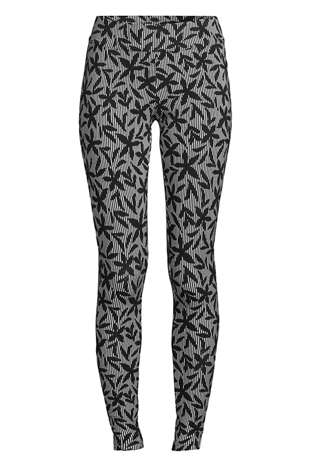 Lands039 End Pants Women Starfish Mid Rise Knit Leggings Black Stripe Floral