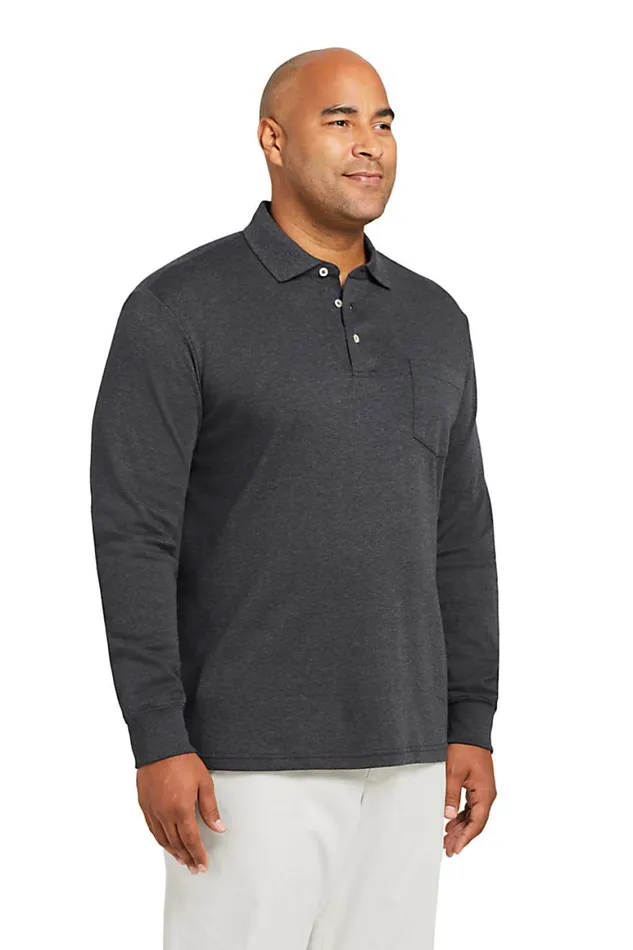 Lands039 End Polo Shirts Men Big And Tall Long Sleeve Super Soft Supima Polo Shirt With Pocket Radiant Navy