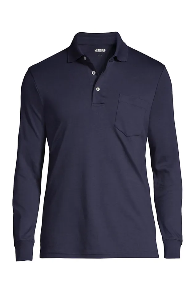 Lands039 End Polo Shirts Men Big And Tall Long Sleeve Super Soft Supima Polo Shirt With Pocket Radiant Navy