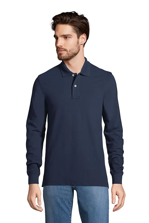 Lands039 End Polo Shirts Men Comfort First Long Sleeve Mesh Polo Radiant Navy