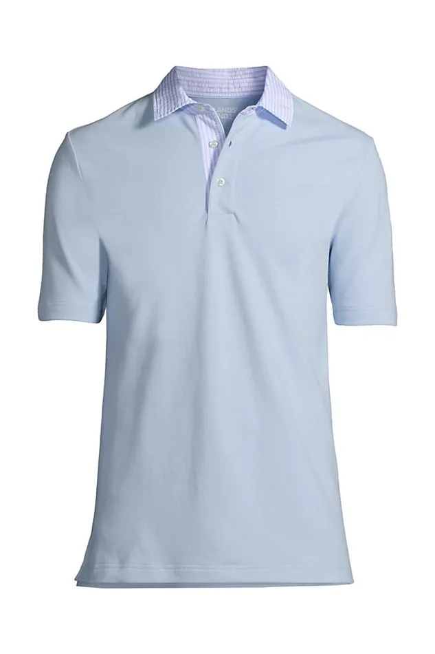 Lands039 End Polo Shirts Men Seersucker Collar Comfort First Mesh Polo Soft Blue Haze