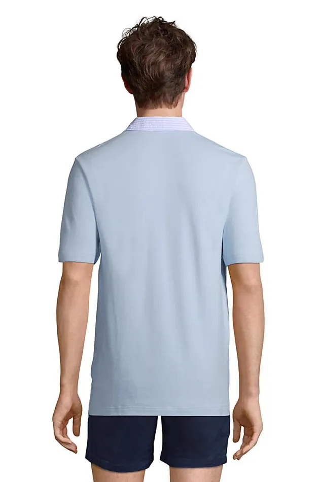 Lands039 End Polo Shirts Men Seersucker Collar Comfort First Mesh Polo Soft Blue Haze