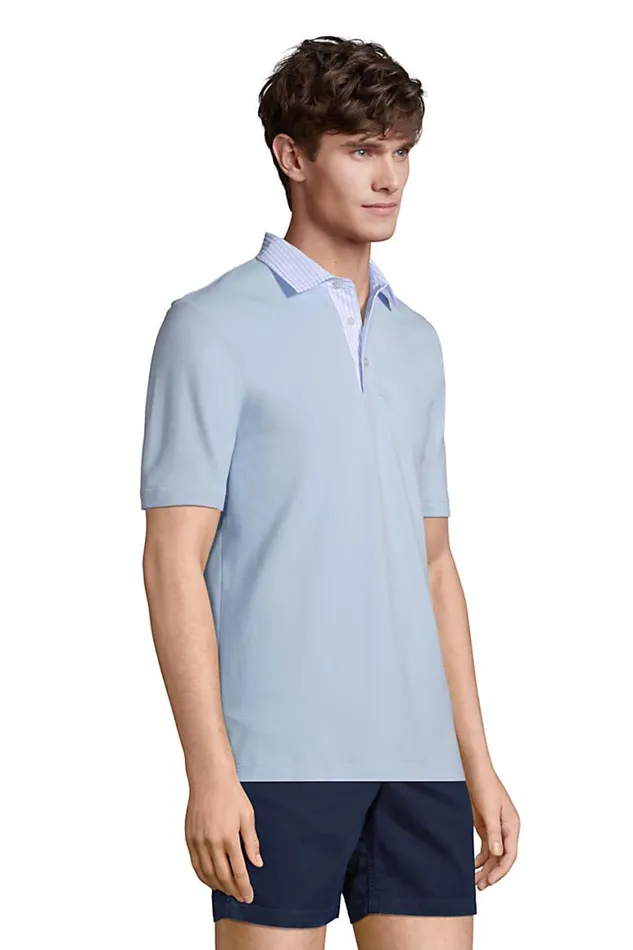 Lands039 End Polo Shirts Men Seersucker Collar Comfort First Mesh Polo Soft Blue Haze