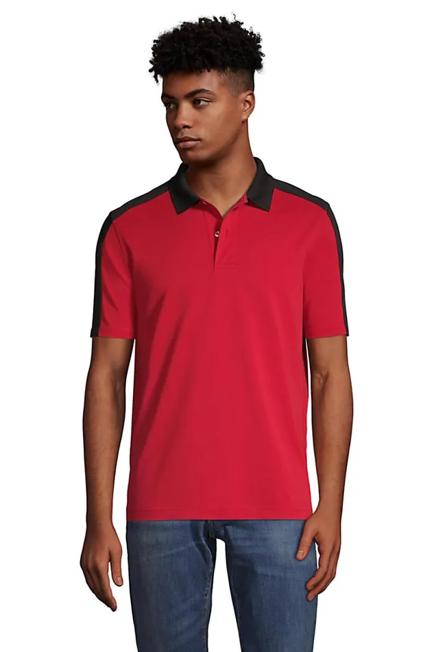 Lands039 End Polo Shirts Men Short Sleeve Color Block Polyester Polo Shirt Rich Red Lands039 End Polo Shirts Men Short Sleeve Color Block Polyester Polo Shirt Rich Red