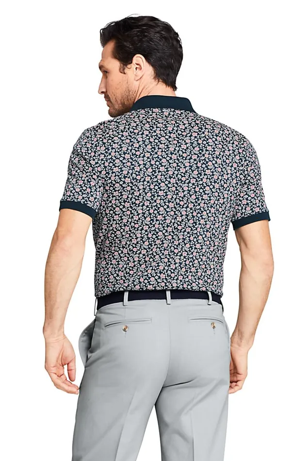 Lands039 End Polo Shirts Men Short Sleeve Pattern Supima Polo Shirt Radiant Navy Print