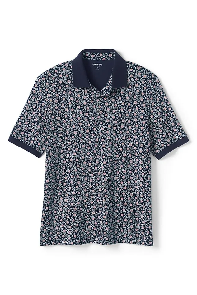 Lands039 End Polo Shirts Men Short Sleeve Pattern Supima Polo Shirt Radiant Navy Print