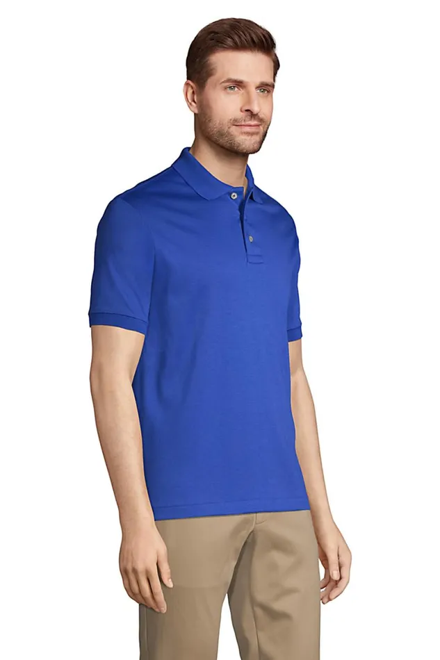Lands039 End Polo Shirts Men Short Sleeve Tailored Fit Banded Pima Polo Shirt Dark Cobalt Blue