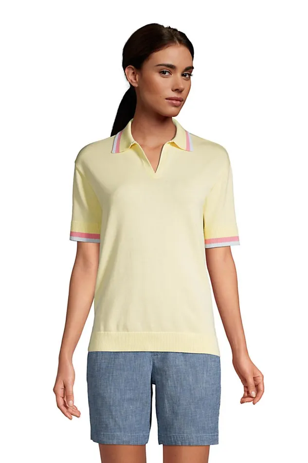 Lands039 End Polo Shirts Women Fine Gauge Cotton Short Sleeve Polo Sweater Golden Candle Light Tipped Lands039 End Polo Shirts Women Fine Gauge Cotton Short Sleeve Polo Sweater Golden Candle Light Tipped
