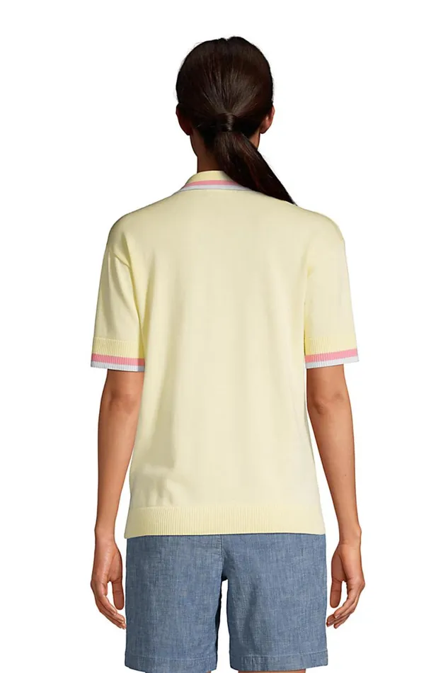 Lands039 End Polo Shirts Women Fine Gauge Cotton Short Sleeve Polo Sweater Golden Candle Light Tipped Lands039 End Polo Shirts Women Fine Gauge Cotton Short Sleeve Polo Sweater Golden Candle Light Tipped