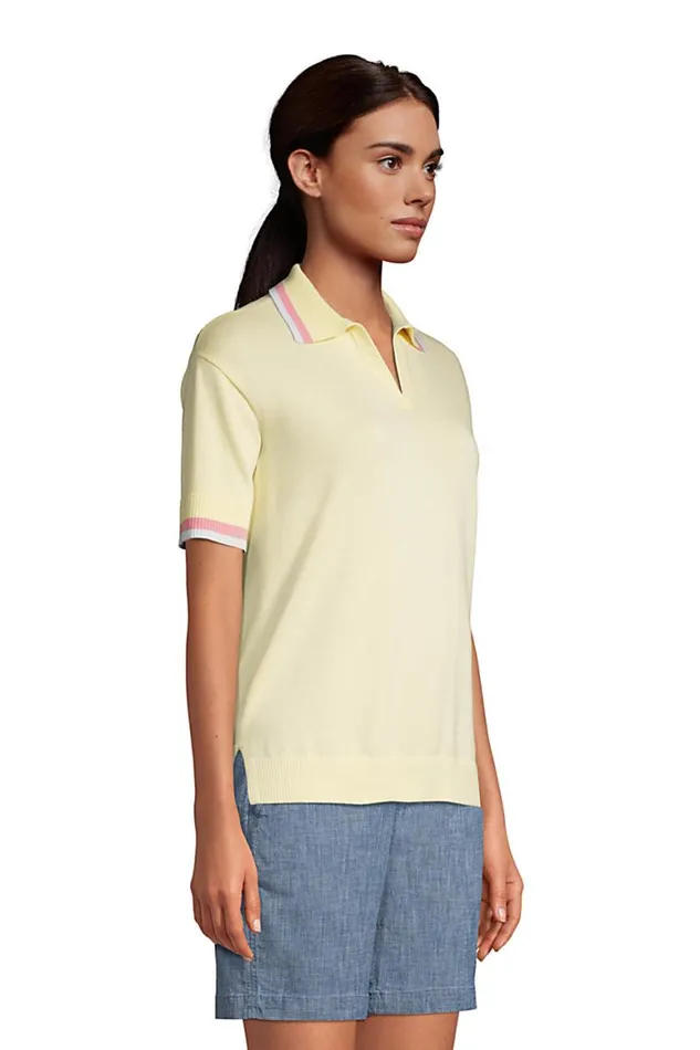 Lands039 End Polo Shirts Women Fine Gauge Cotton Short Sleeve Polo Sweater Golden Candle Light Tipped Lands039 End Polo Shirts Women Fine Gauge Cotton Short Sleeve Polo Sweater Golden Candle Light Tipped