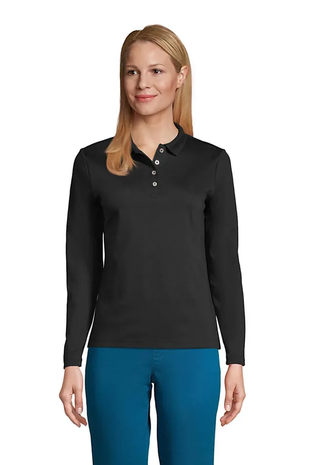 Lands039 End Polo Shirts Women Long Sleeve Feminine Fit Pima Polo Shirt Black Lands039 End Polo Shirts Women Long Sleeve Feminine Fit Pima Polo Shirt Black