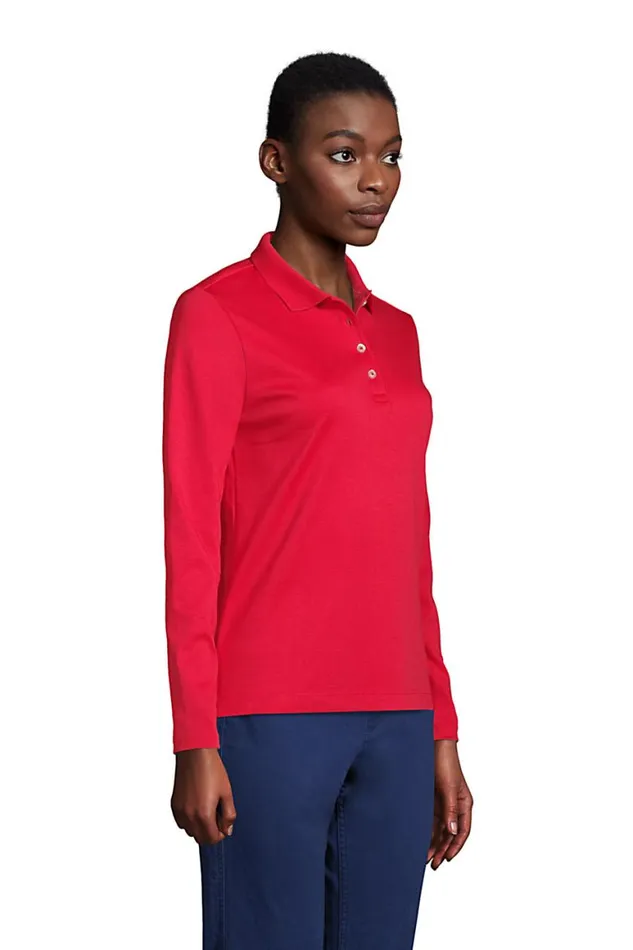 Lands039 End Polo Shirts Women Long Sleeve Feminine Fit Pima Polo Shirt Black